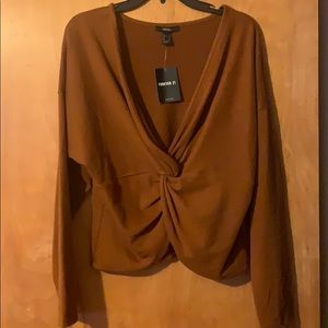 NWT WOMENS FOREVER 21 BROWN CROP SWEATER SZ:L